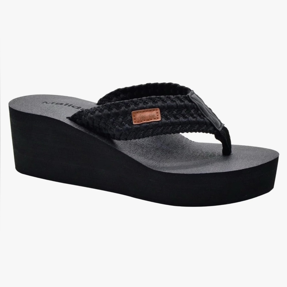 COPY - NEW MALIDA Black Wedge Arch Support Flip Flops Sz 6
